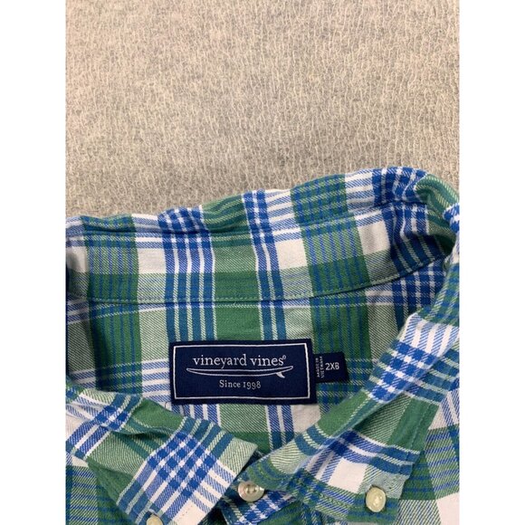 Vineyard Vines Cotton Linen Blend Plaid Button Down Shirt (Men's XXL) Blue - Picture 3 of 12